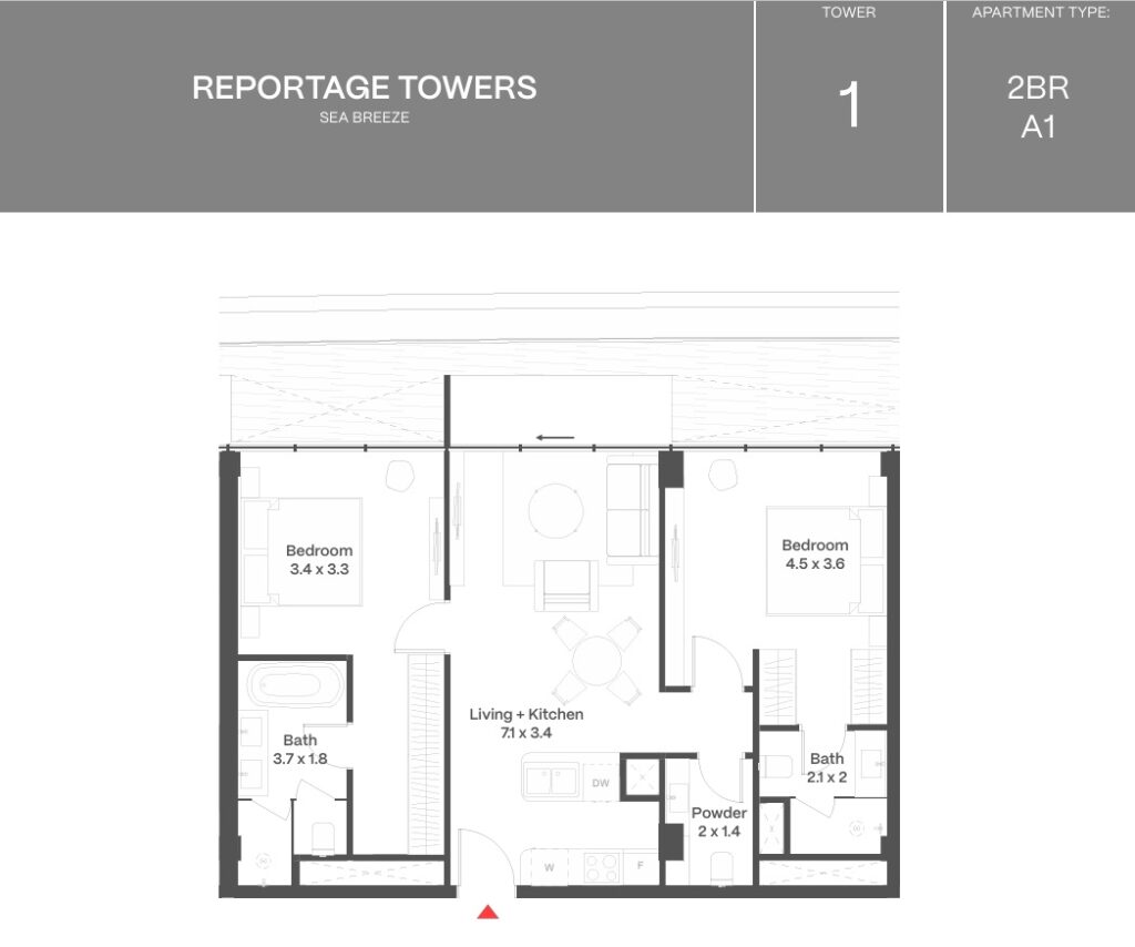 Apartment in Sea Breeze Reportage Heights – 3-bedroom, 86 m²